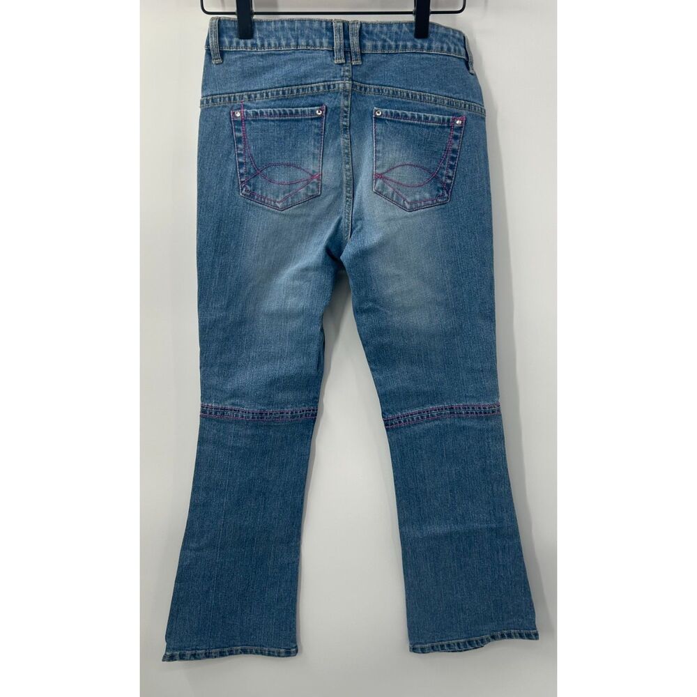 NWT Y2K Vintage Rhinestone Belted Denim Flares Flared Jeans Girls Size 12 - Picture 3 of 7
